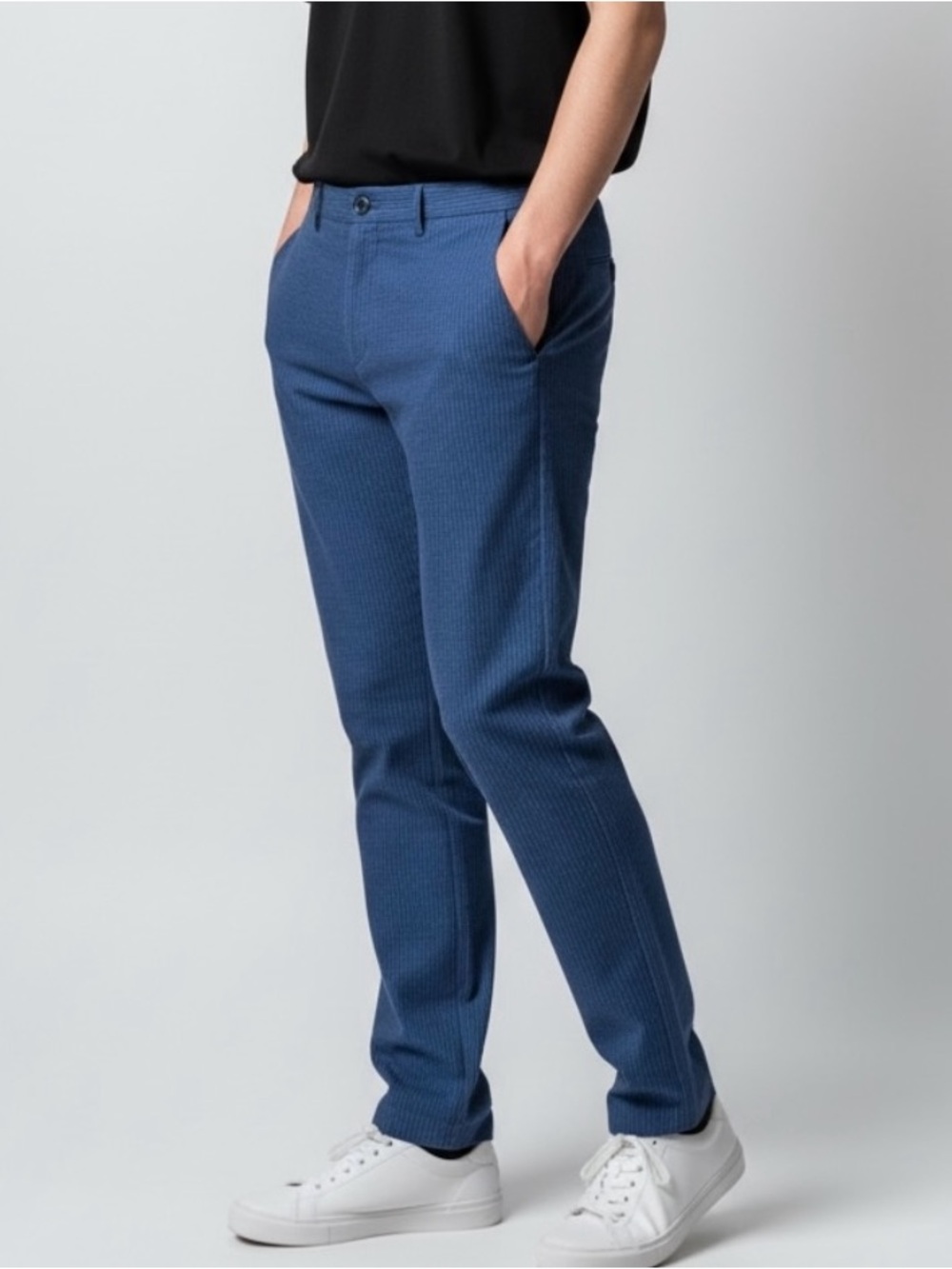 Banana Republic Slim-Tapered Blue Herringbone Cotton Blend Stretch Pants 34 X 30